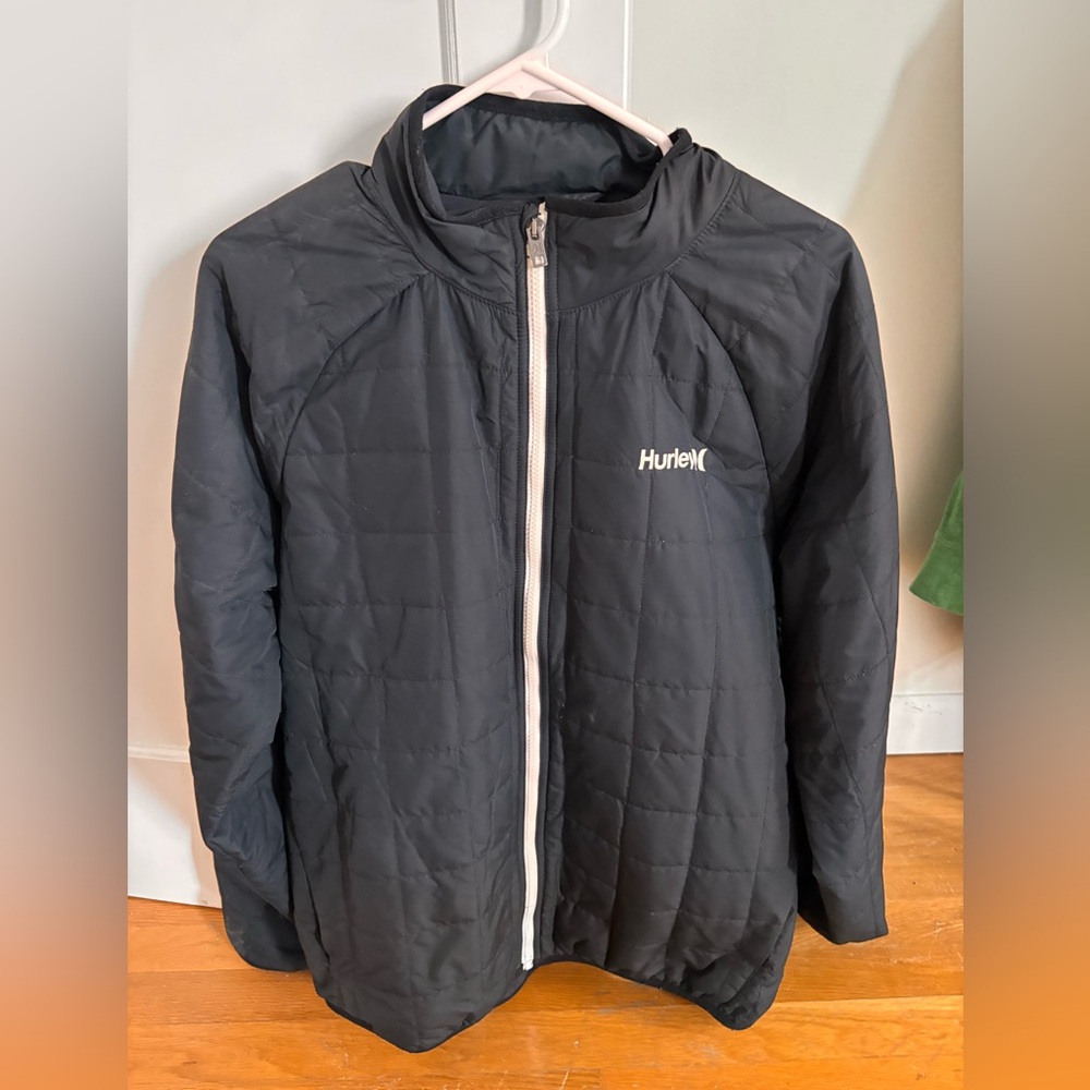 Hurley Black Quilted Jacket with White Zipper